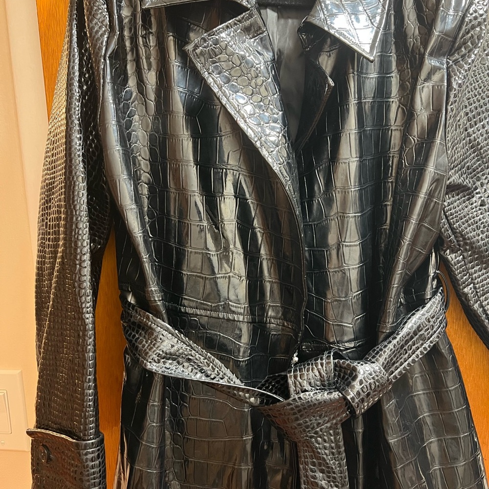 Kardashian Kollection Glossy Black Trench Coat - Picture 9 of 10